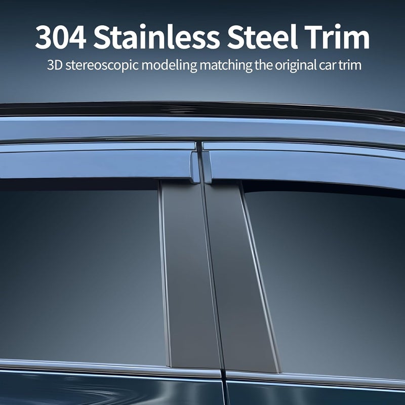 Vesul Tape-On Rain Guards for Nissan Pathfinder 2022-2026 Wind Deflectors Anti-Rain Window Visors with Tape 304 Stainless Steel Trim–Noise Reduction&All-Weather Protection Outside Channel - Image 3
